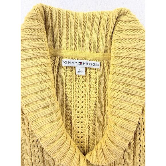 Tommy Hilfiger Mustard Yellow Cable Knit Cropped Sweater Size Medium - Picture 2 of 6